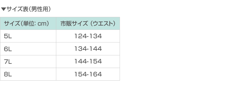 サイズ表（男性用）